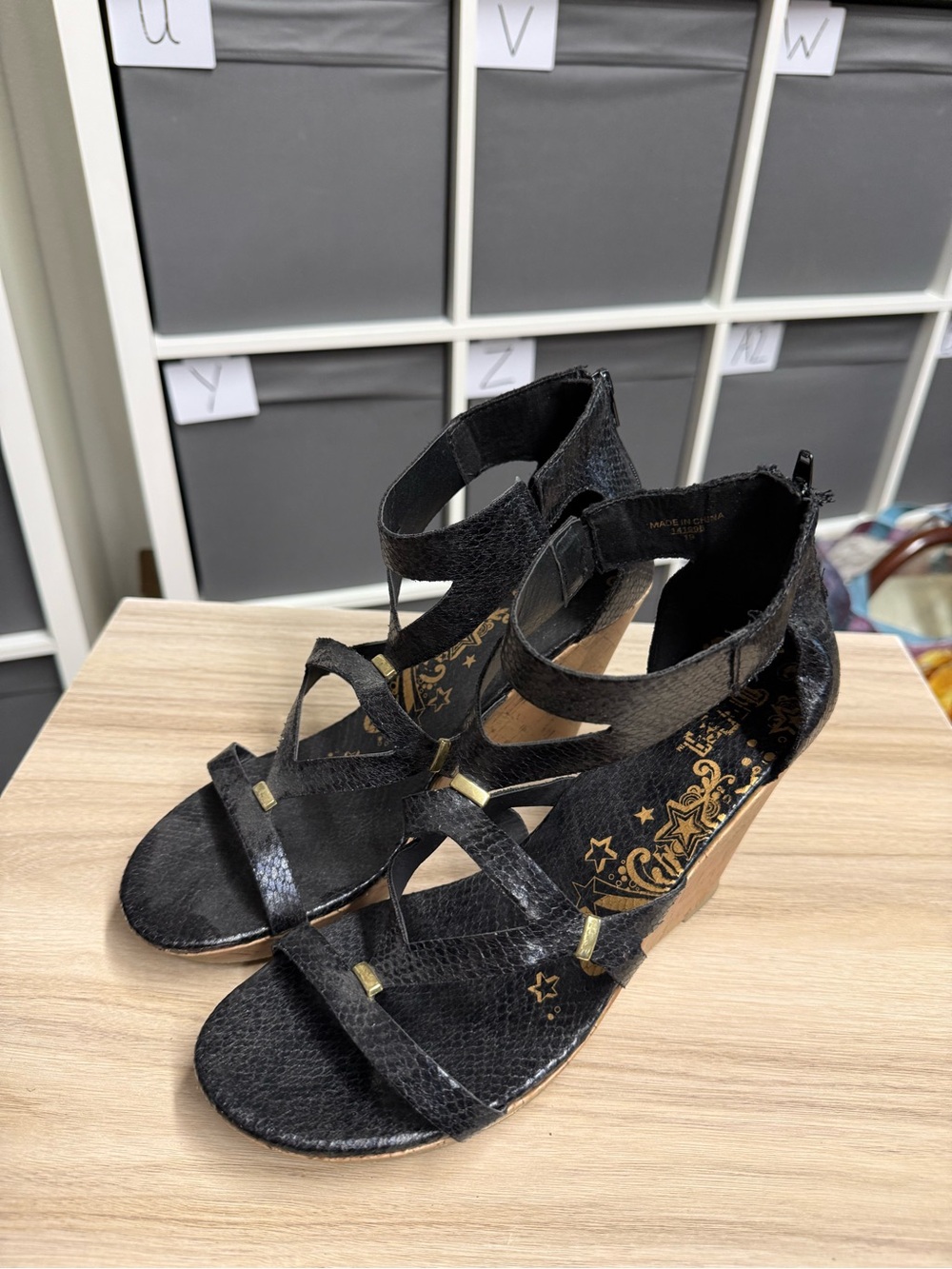 Brash Black Strappy Gladiator Cork Wedge Sandals Y2K